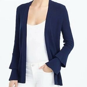 NWT J. Crew Navy Blue Open Front XSmall Cardigan With Tiered Ruffle Sleeve